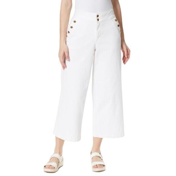 NEW Anne Klein Sailor Button Detail Crop Wide Leg Jeans Size 4 - Picture 1 of 7